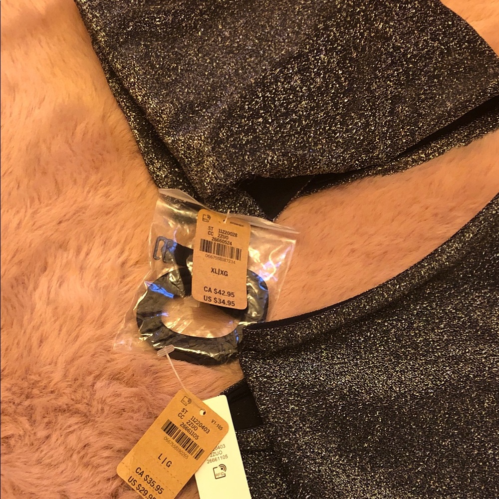 Sparkle Metallic Crop Top —Bandeau and mini Skirt Shimmery Black NWT